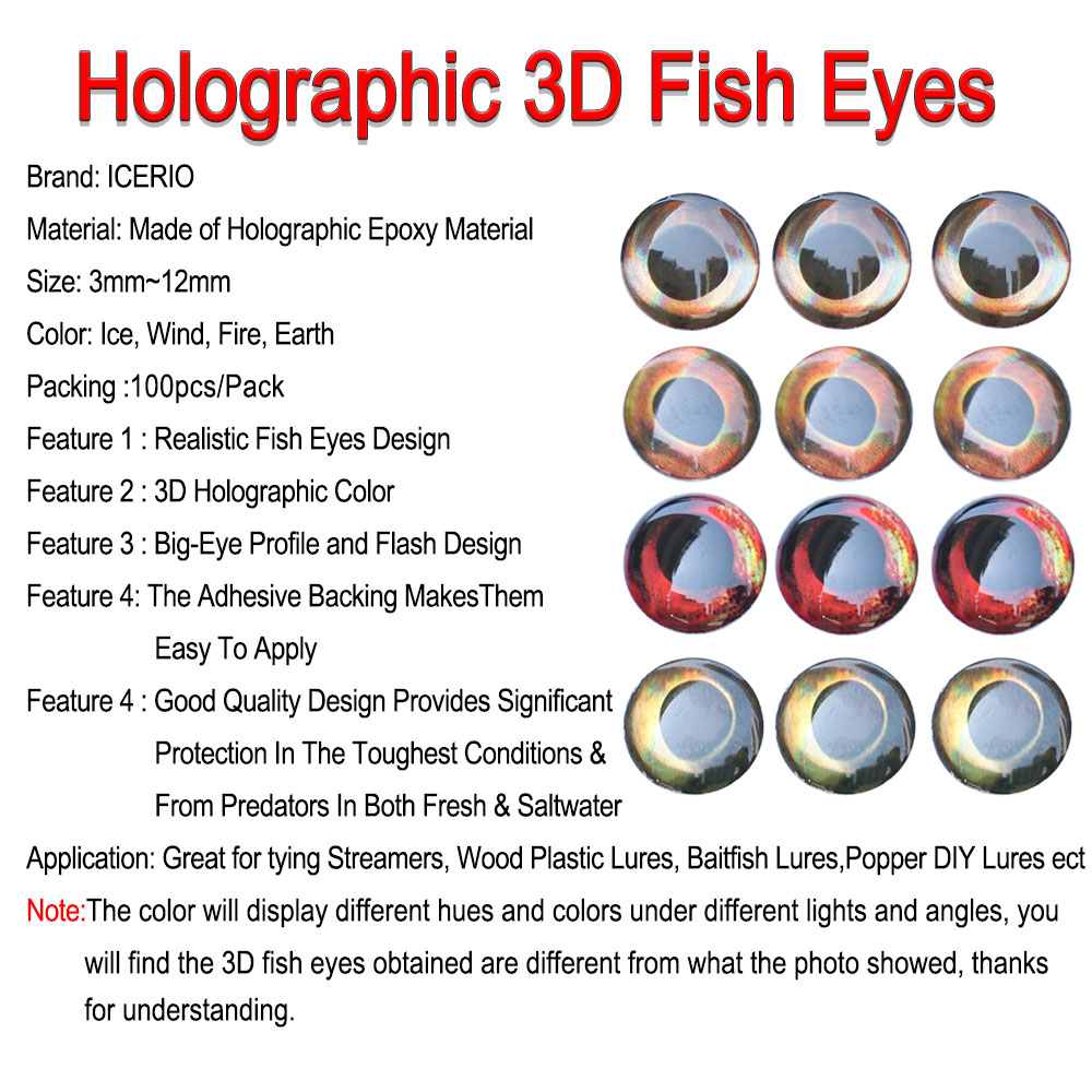 Icerio 100 pçs holográfico 3d  - Fishing Lure Kit avaliação e preço